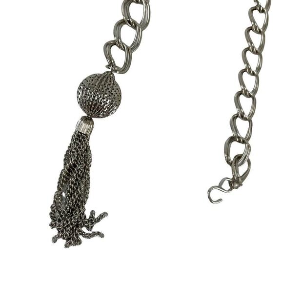 VTG Retro Silver Belt Metal Link Chain Belt Tassel Charm - Picture 4 of 15